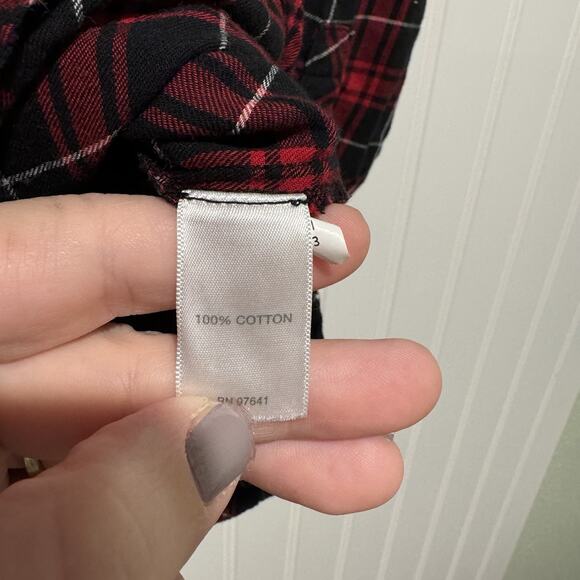 J Jill Red Black Plaid Button Up Tunic Shirt Size Medium - Picture 4 of 5